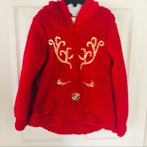 NWT red soft sparkly sequins soft fleece Raindeer Christmas comfy Sweater size 8